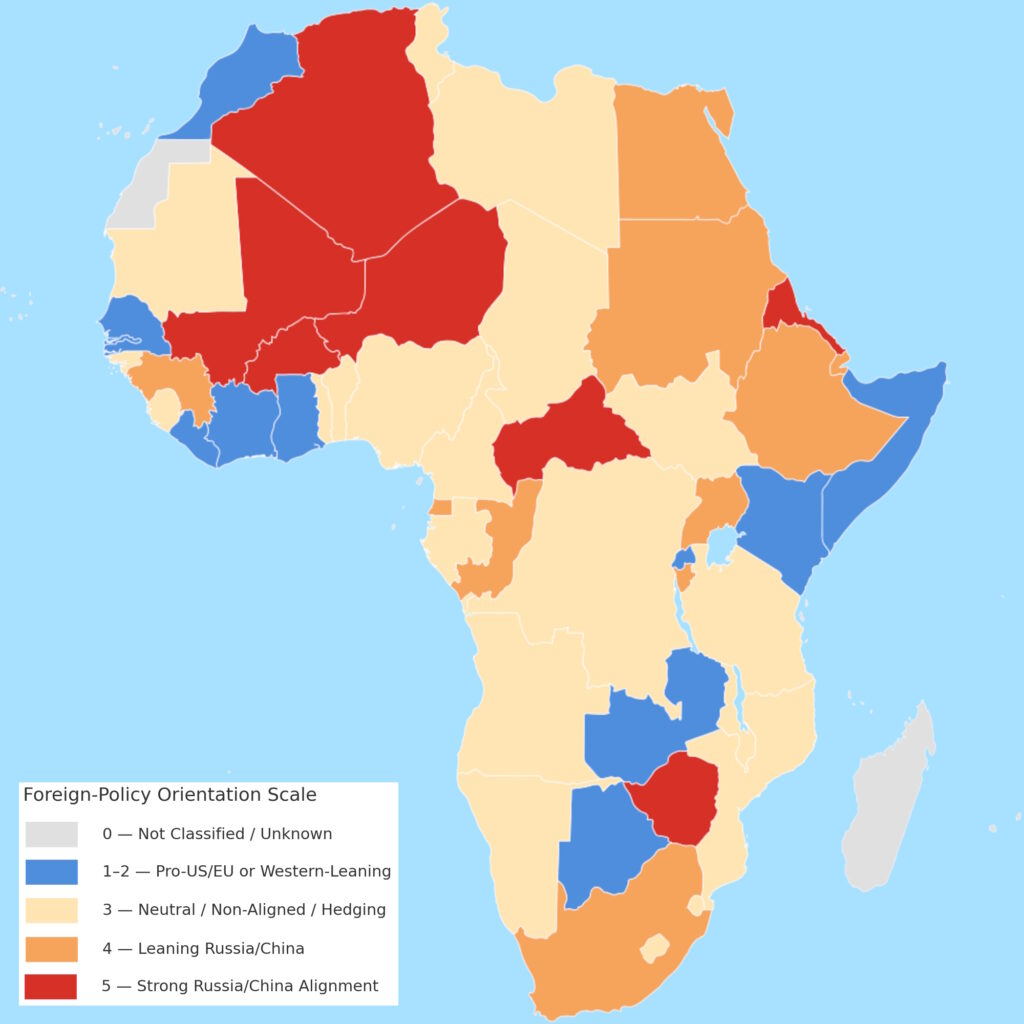 Foreign-policy orientation index map of African states